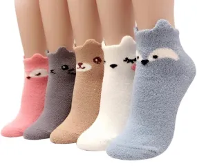 Cute Cozy Warm | Women Teen Girls | Crew Socks | 5 Pairs | (Hello)