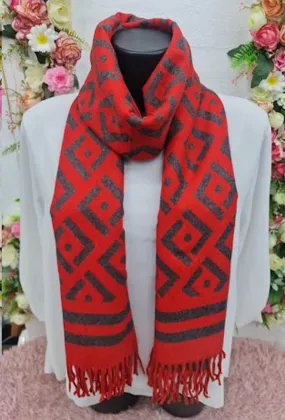 Geometric Print Soft Tassel Scarves