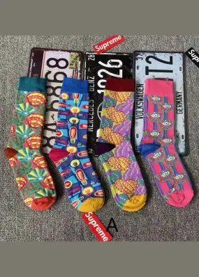 Handmade Colorful shells Print Cotton Crew Socks