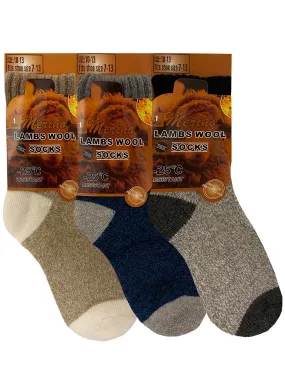 Mens 3-Pack Gray Blue Beige Thick Thermal Wool Socks