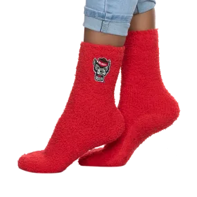 NC State Wolfpack Zoozatz Red Wolfhead Grip Fuzzy Socks