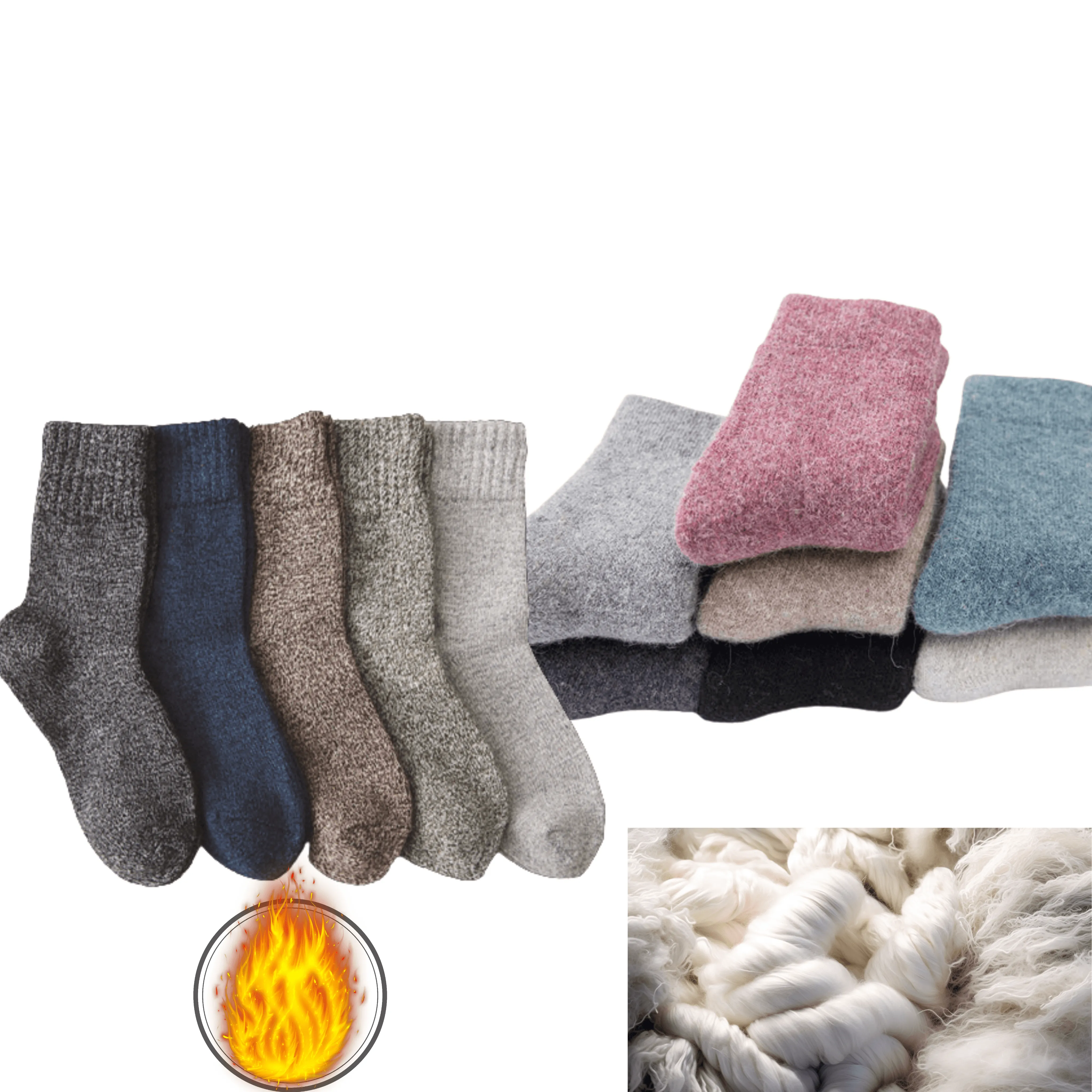 Thick Wool Socks Men, Soft Thermal Lamb Wool Knitted, Fuzzy, Breathable, 6-Pair