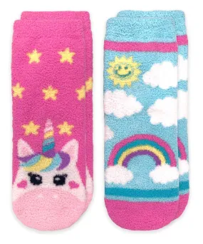 Unicorn and Rainbow Fuzzy Non-Skid Slipper Socks 2 Pair Pack